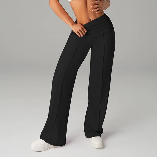 Pantalones casuales de mujer de cintura alta y pierna ancha