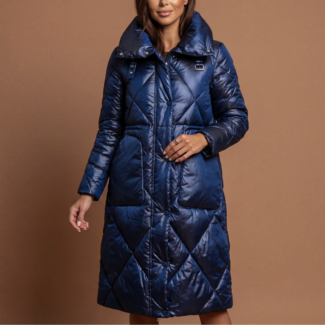 Abrigo Acolchado Largo con Cintura Ajustada