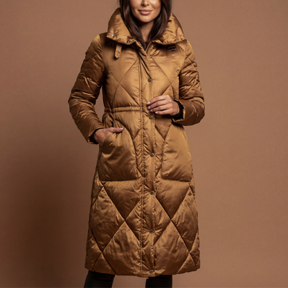 Abrigo Acolchado Largo con Cintura Ajustada