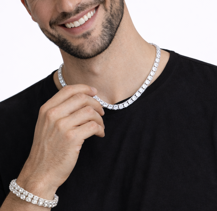 Cadena y Pulsera de Eslabones con Cristales Brillantes