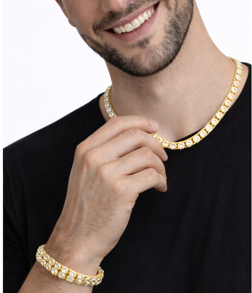 Cadena y Pulsera de Eslabones con Cristales Brillantes