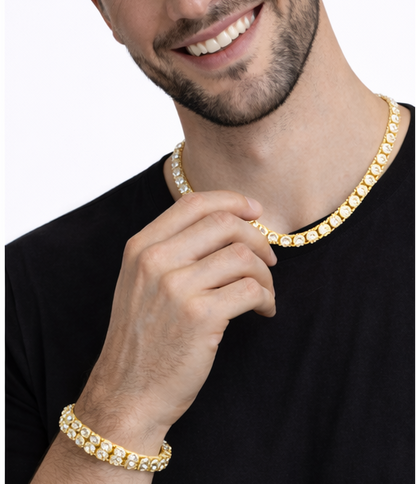 Cadena y Pulsera de Eslabones con Cristales Brillantes