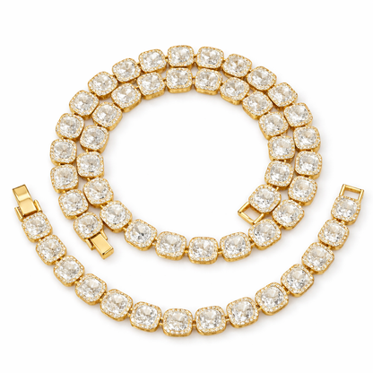 Cadena y Pulsera de Eslabones con Cristales Brillantes