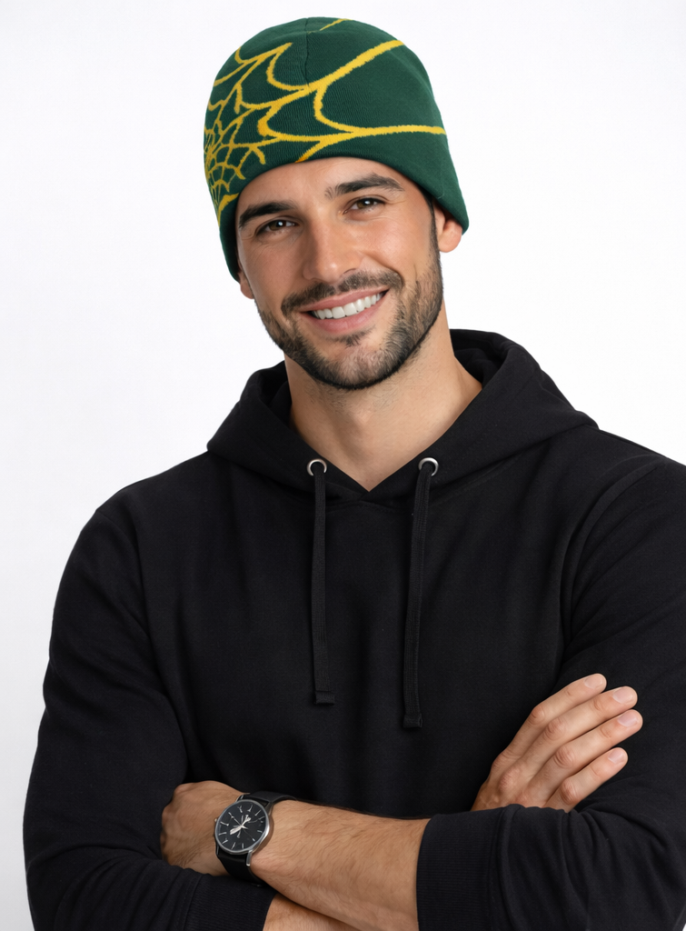 Gorro de punto unisex con estampado de telaraña
