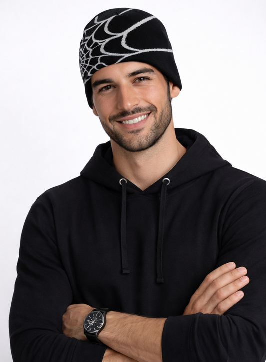Gorro de punto unisex con estampado de telaraña