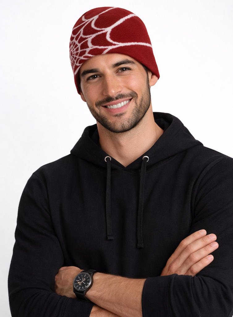 Gorro de punto unisex con estampado de telaraña