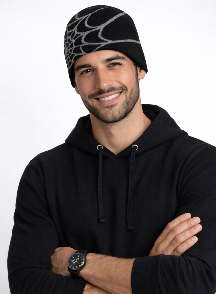 Gorro de punto unisex con estampado de telaraña