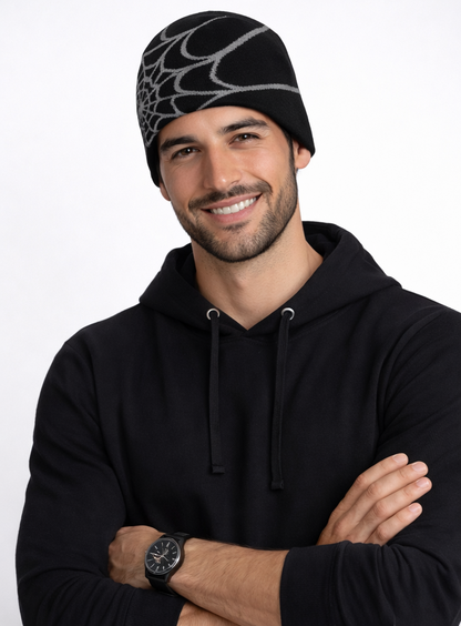 Gorro de punto unisex con estampado de telaraña
