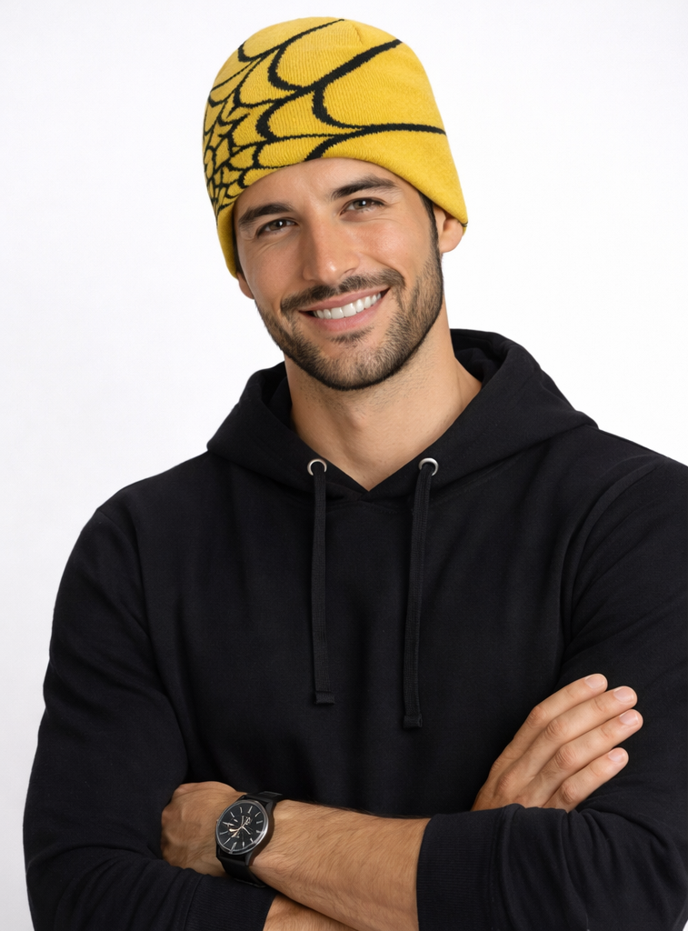 Gorro de punto unisex con estampado de telaraña