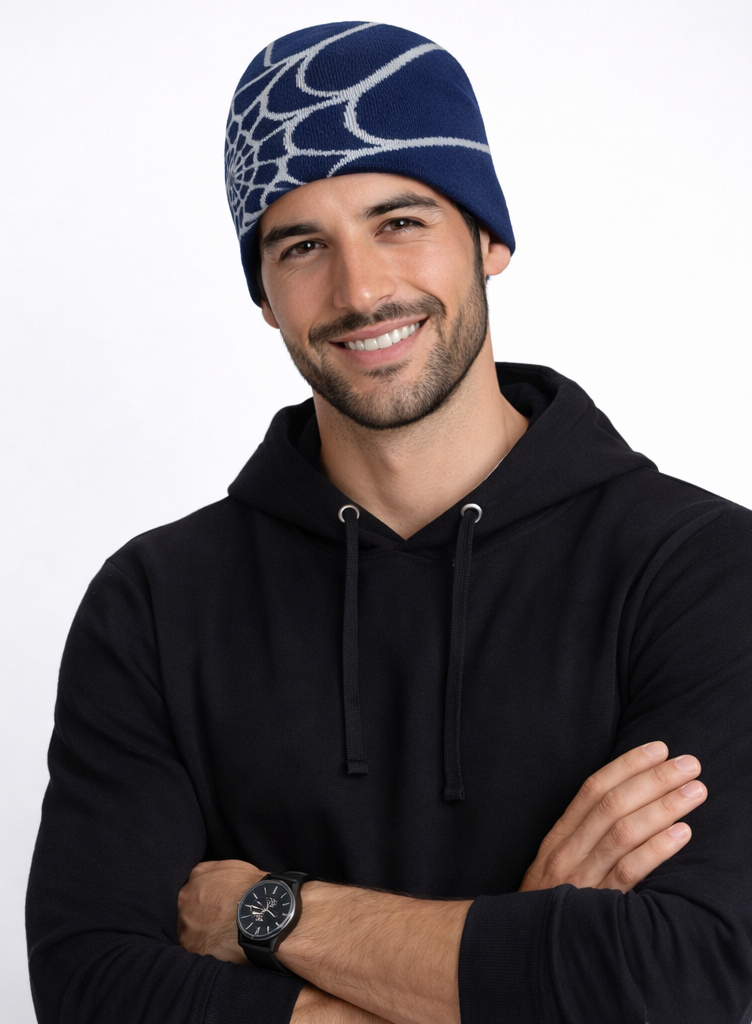Gorro de punto unisex con estampado de telaraña