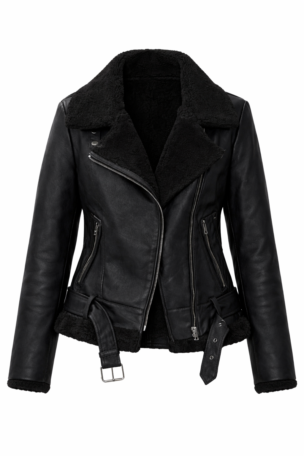 Chaqueta de invierno de piel sintética de cuero grueso