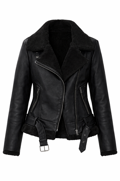 Chaqueta de invierno de piel sintética de cuero grueso