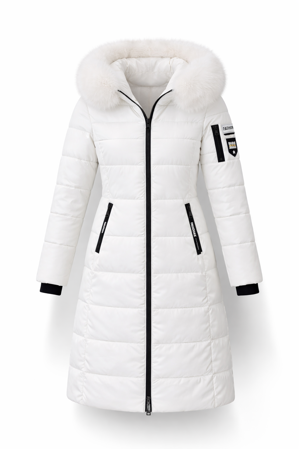 Abrigo largo con capucha y cuello de piel cálida