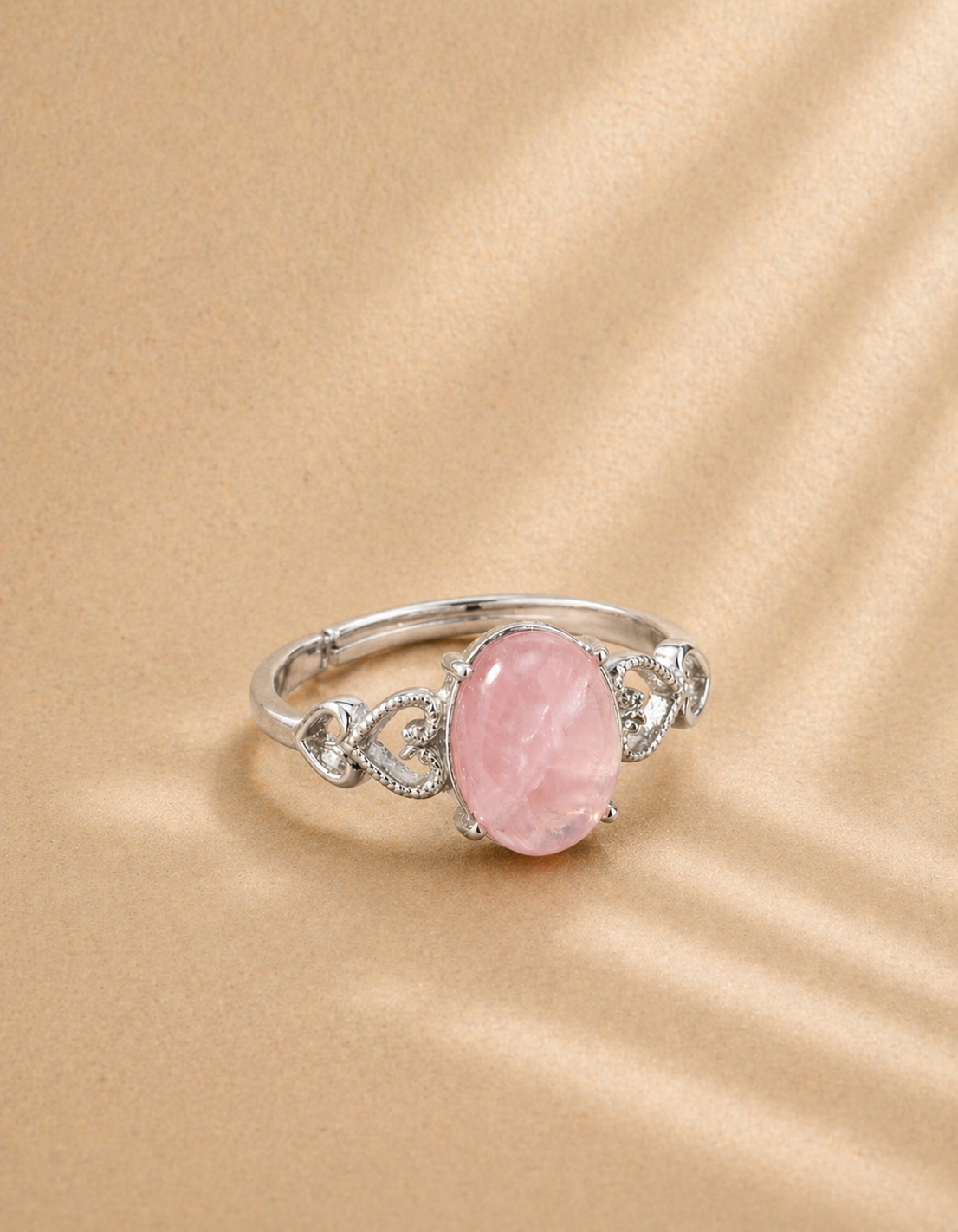 Anillo ajustable en cuarzo rosa