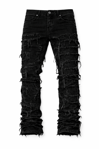 Pantalones desgastados y destruidos con parches