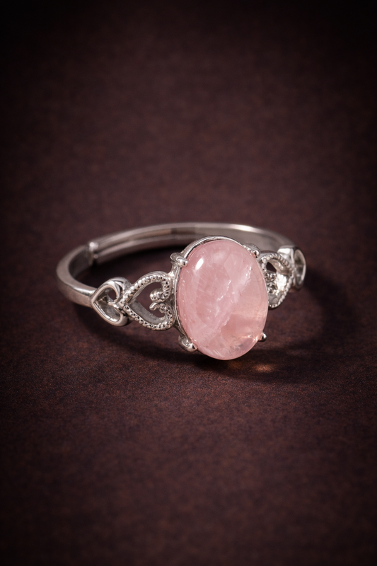 Anillo ajustable en cuarzo rosa