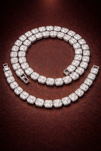 Cadena y Pulsera de Eslabones con Cristales Brillantes