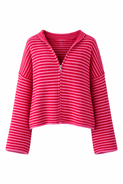CÁRDIGAN DE PUNTO CON CREMALLERA A RAYAS