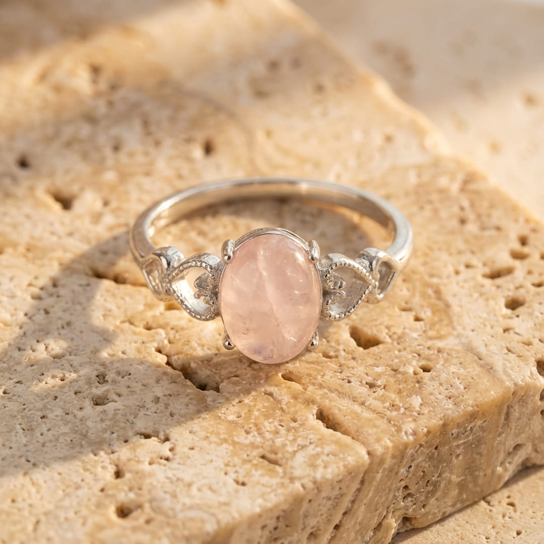 Anillo ajustable en cuarzo rosa