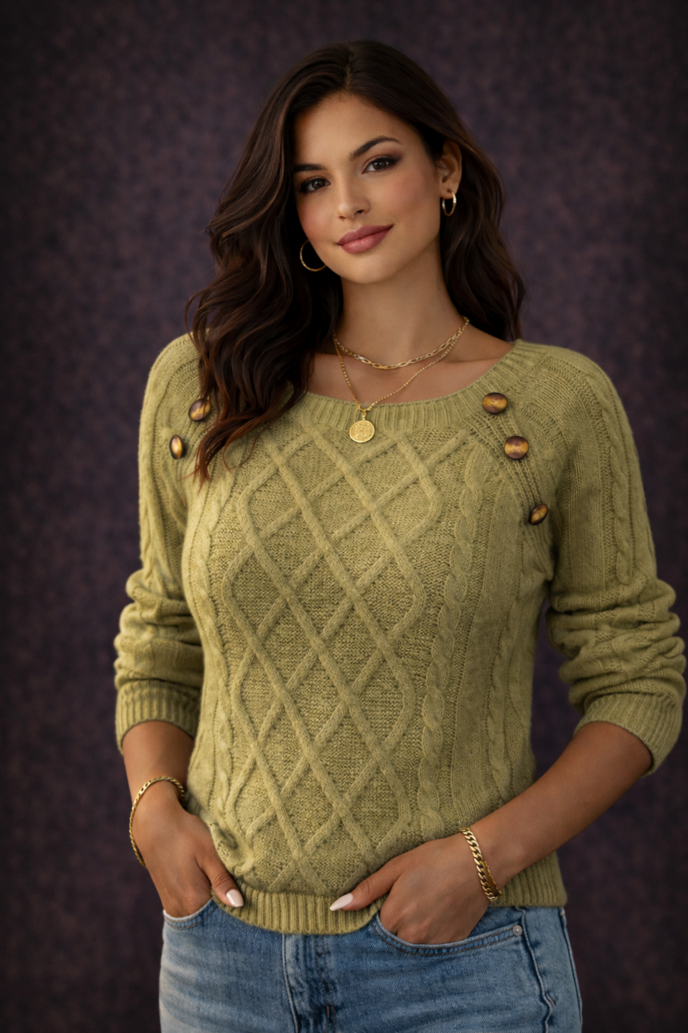 Lara | Suéter de invierno de punto trenzado recto de lujo