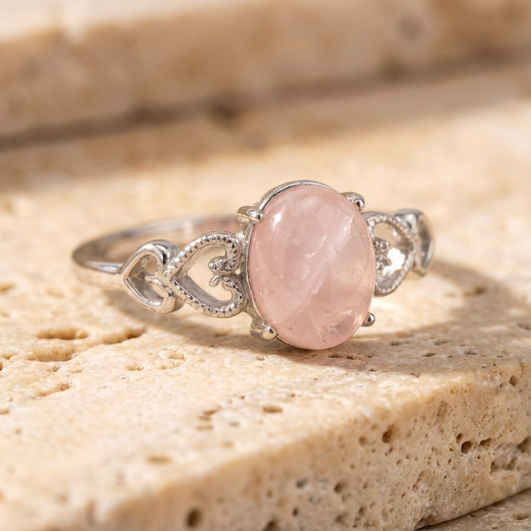 Anillo ajustable en cuarzo rosa