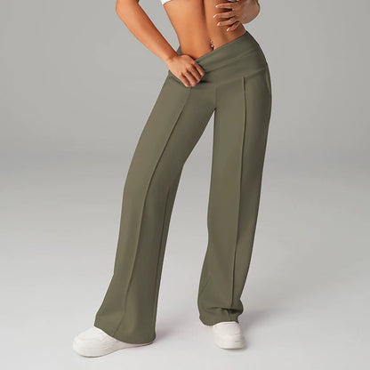 Pantalones casuales de mujer de cintura alta y pierna ancha